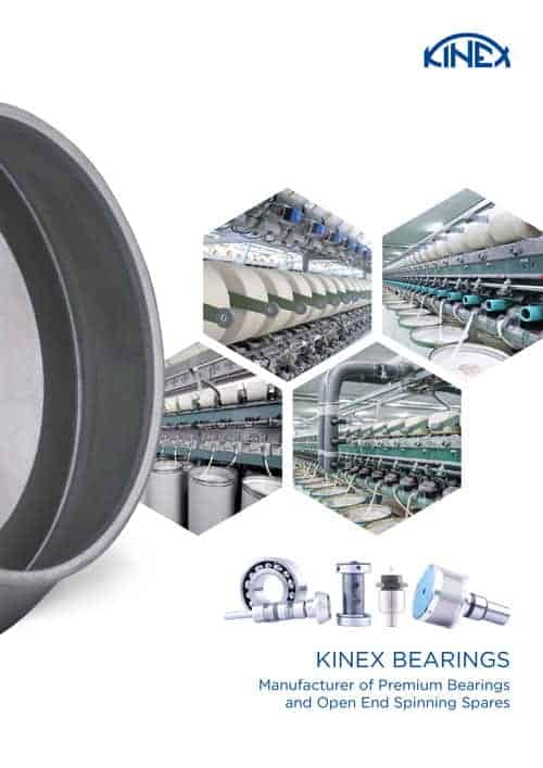 Cover of textile segment brochure, photos of textile bearings and applications